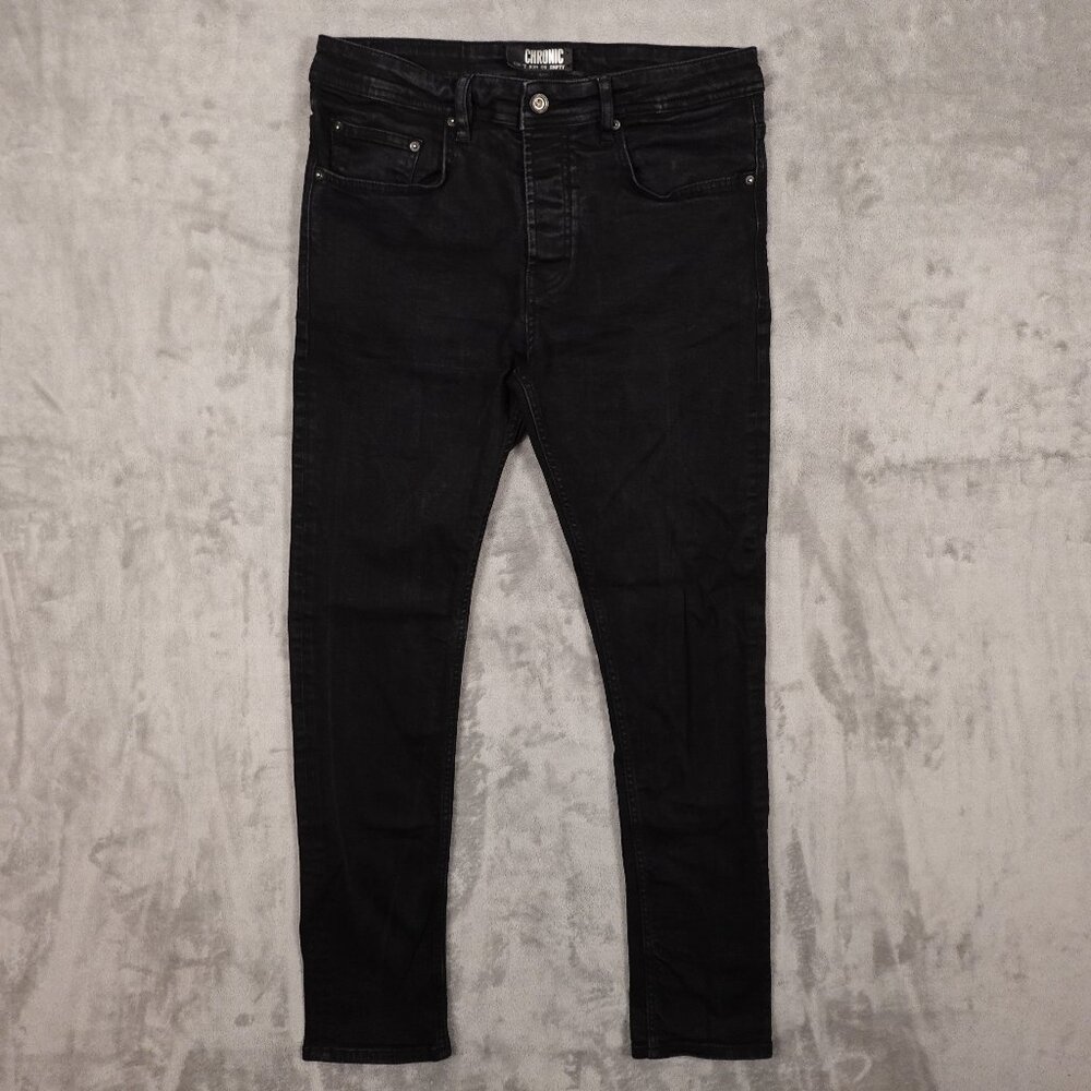 Chronic jeans skinny men's 33 black denim button fly
